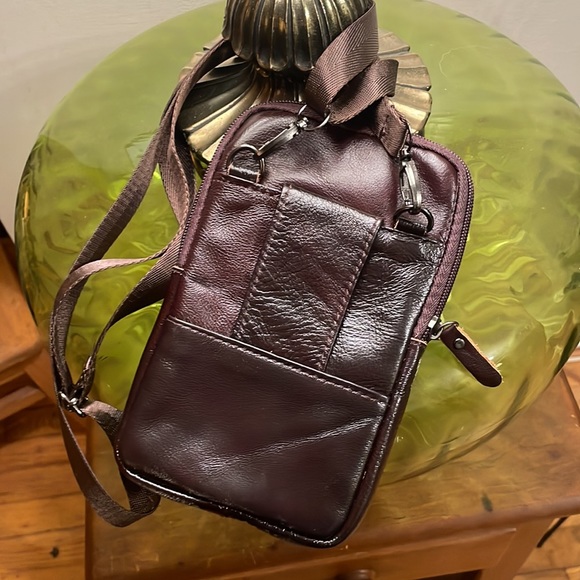 Mini Leather Purse Shoulder Bag Crossbody Bag Vintage Gold Brown Genuine Leather - Picture 3 of 4